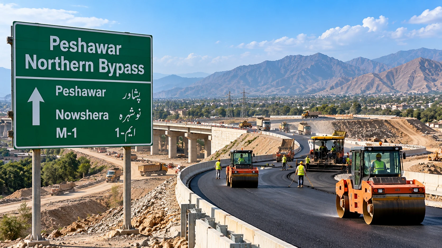 Illustration of construction machinery on the Peshawar Northern Bypass highway