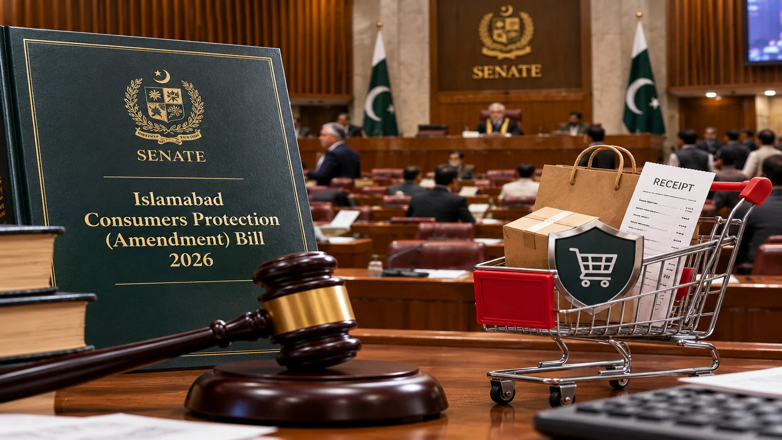 Senate chamber and Kashmir resolution with regional landscape