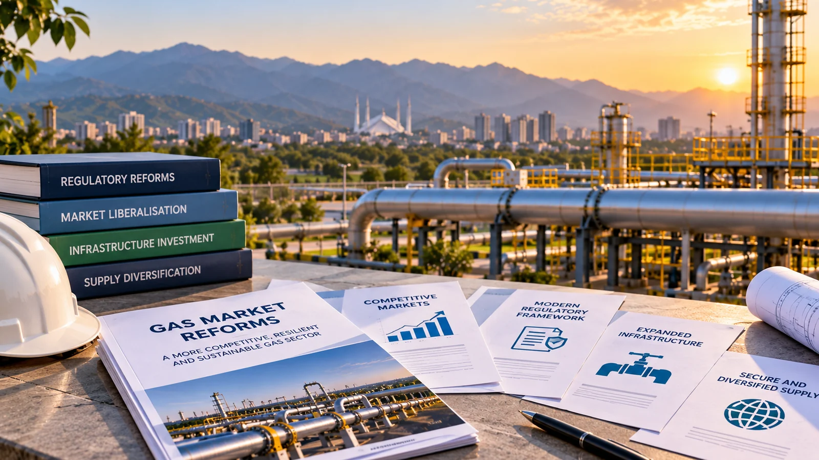 Natural gas pipelines and reform documents illustrating plans for changes to Pakistan's gas market.