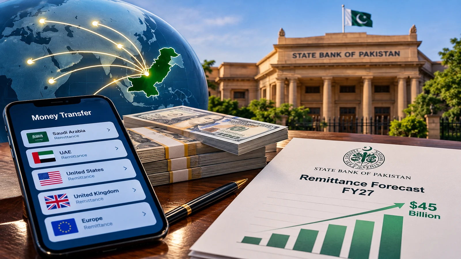 State Bank of Pakistan and FY27 workers remittance forecast of 45 billion dollars