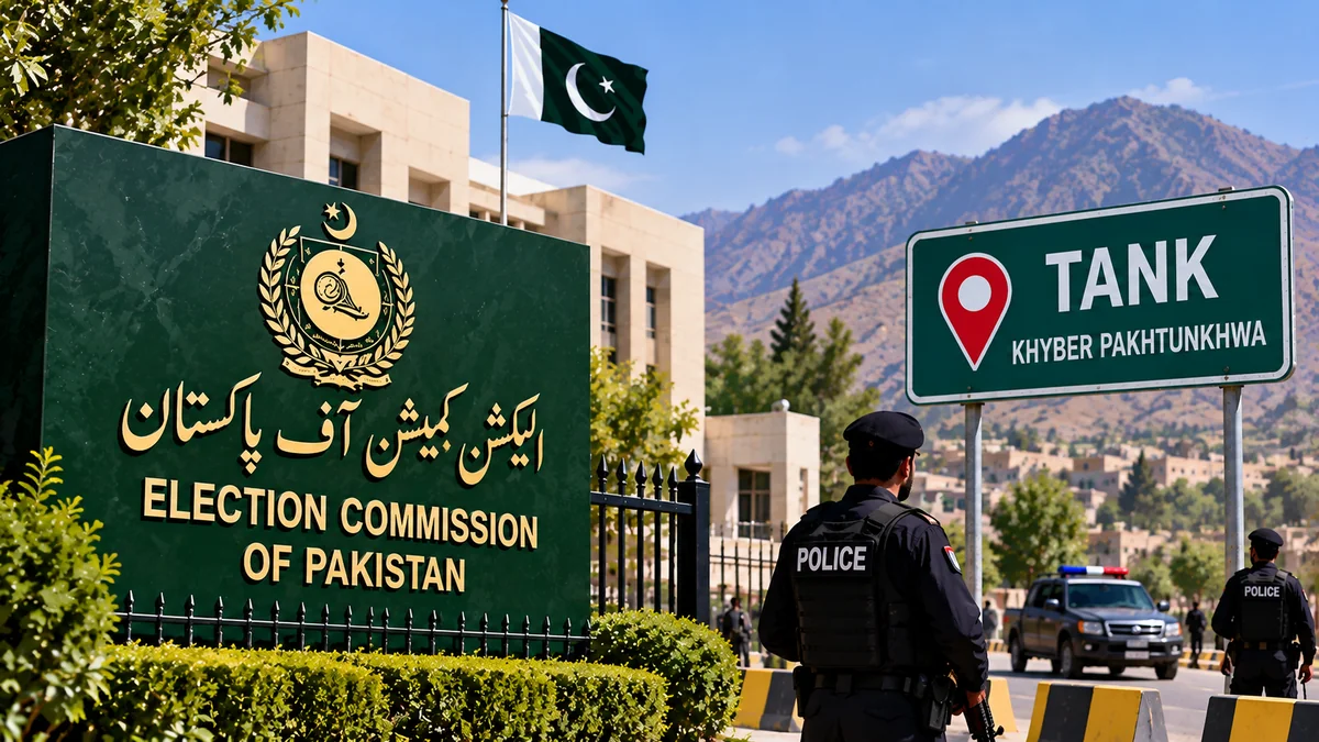 Illustration of Election Commission and Tank in Khyber Pakhtunkhwa