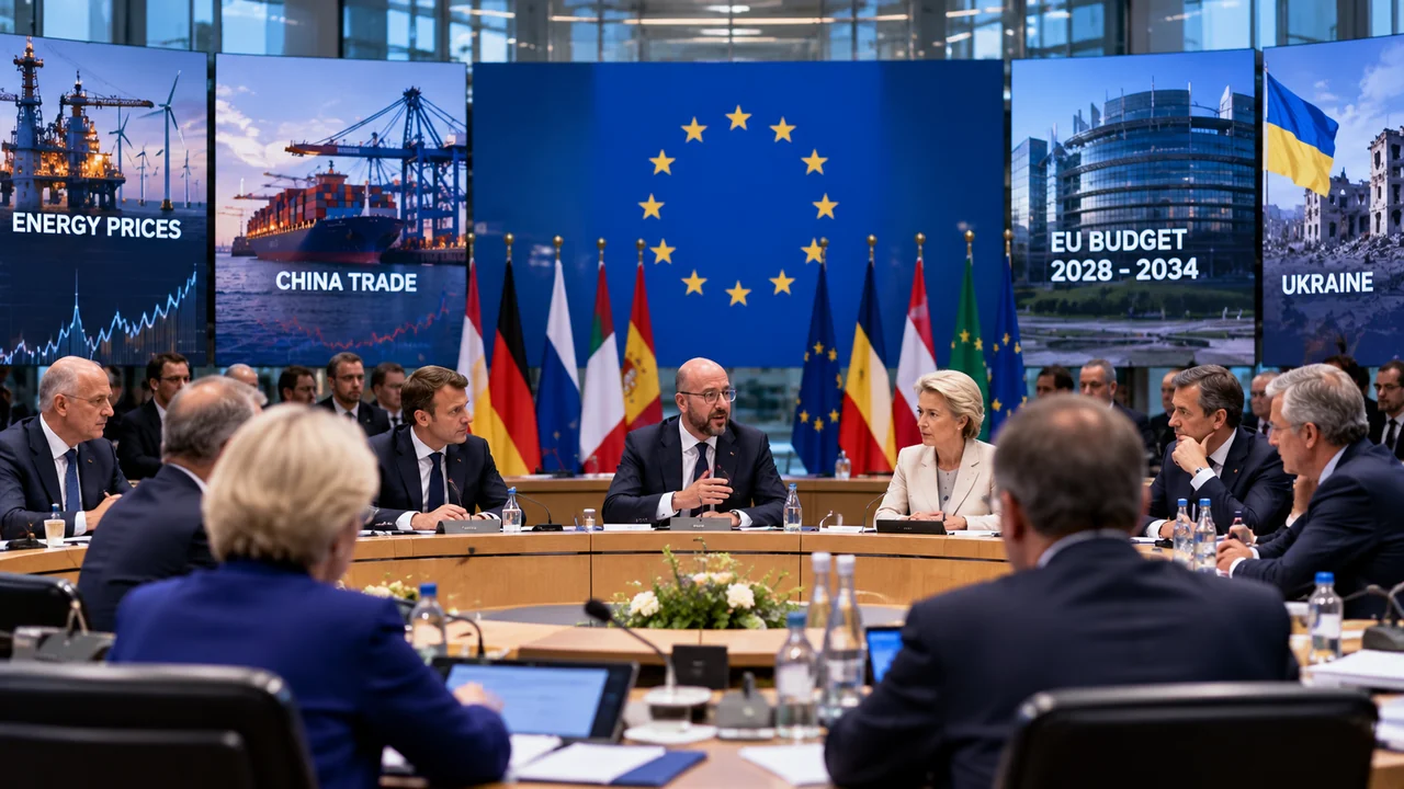 Pakistan Report Illustration depicting eu leaders meet in brussels to discuss energy prices, china trade and long-term budget