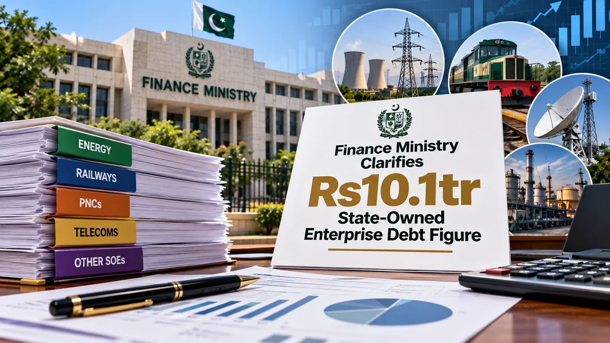 Illustration explaining Pakistan Finance Ministry’s Rs10.1 trillion SOE debt clarification.