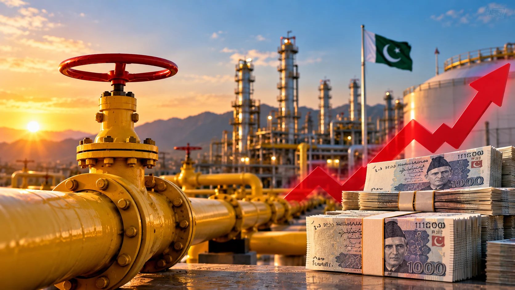 Editorial illustration relating to gas sector debt unpaid bills.