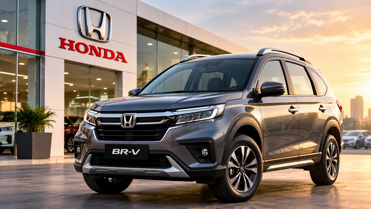 AI-generated Pakistan Report editorial illustration of a Honda BR-V outside a dealership representing the end of local BR-V production.