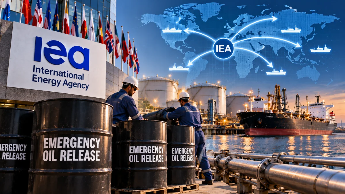 An AI-generated illustration of global oil storage and shipping, representing the IEA’s previously pledged reserve releases.