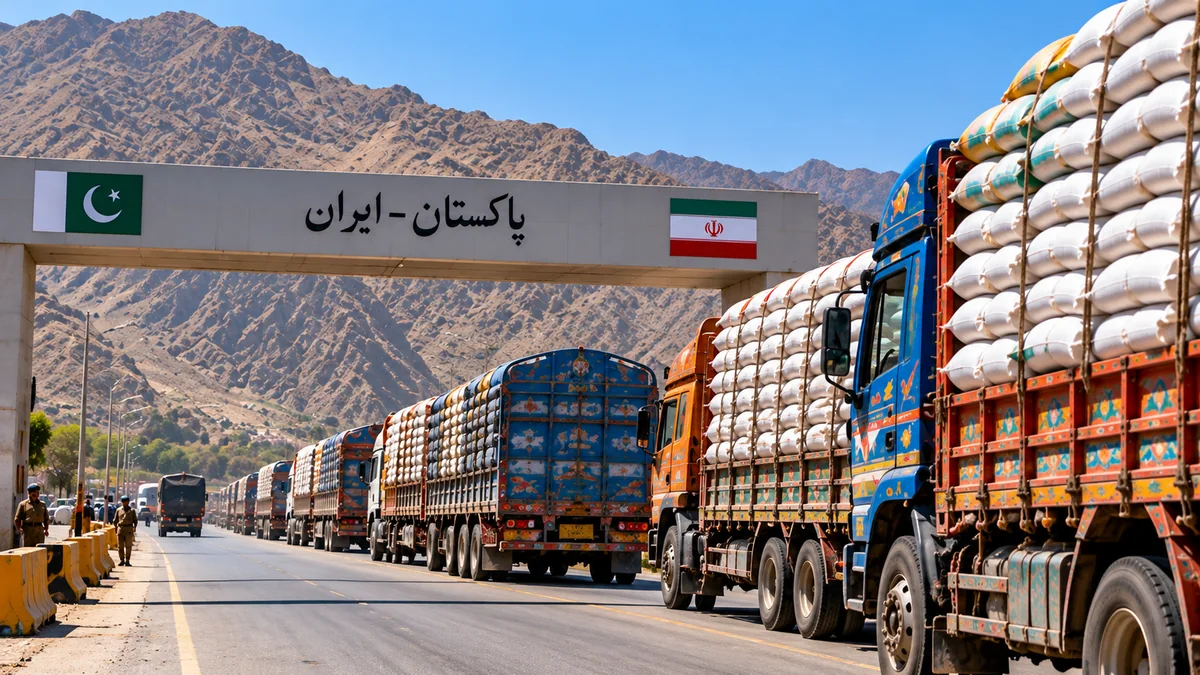 Editorial illustration of iran border trade rice exporters lpg.