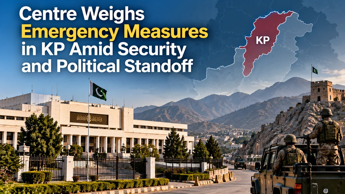 Illustration of federal and provincial political institutions amid debate over KP emergency measures