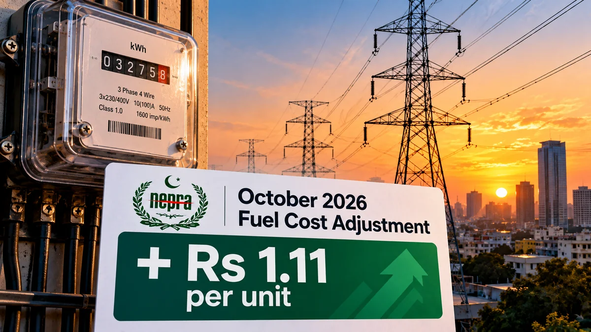 Illustration of an electricity meter and transmission lines with the October fuel-cost adjustment.