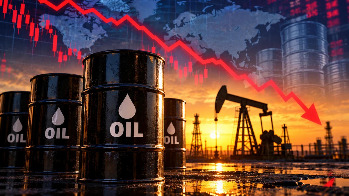 AI-generated Pakistan Report editorial illustration representing falling global oil prices after a sharp rise.