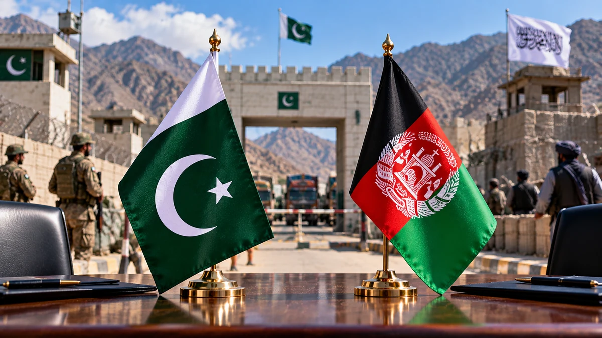 AI-generated Pakistan Report editorial illustration representing tensions at the Pakistan-Afghanistan border.