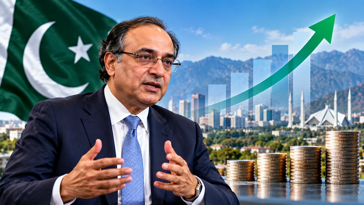 AI-generated Pakistan Report editorial illustration representing Finance Minister Muhammad Aurangzeb's comments on Pakistan's potential sovereign credit rating improvement.