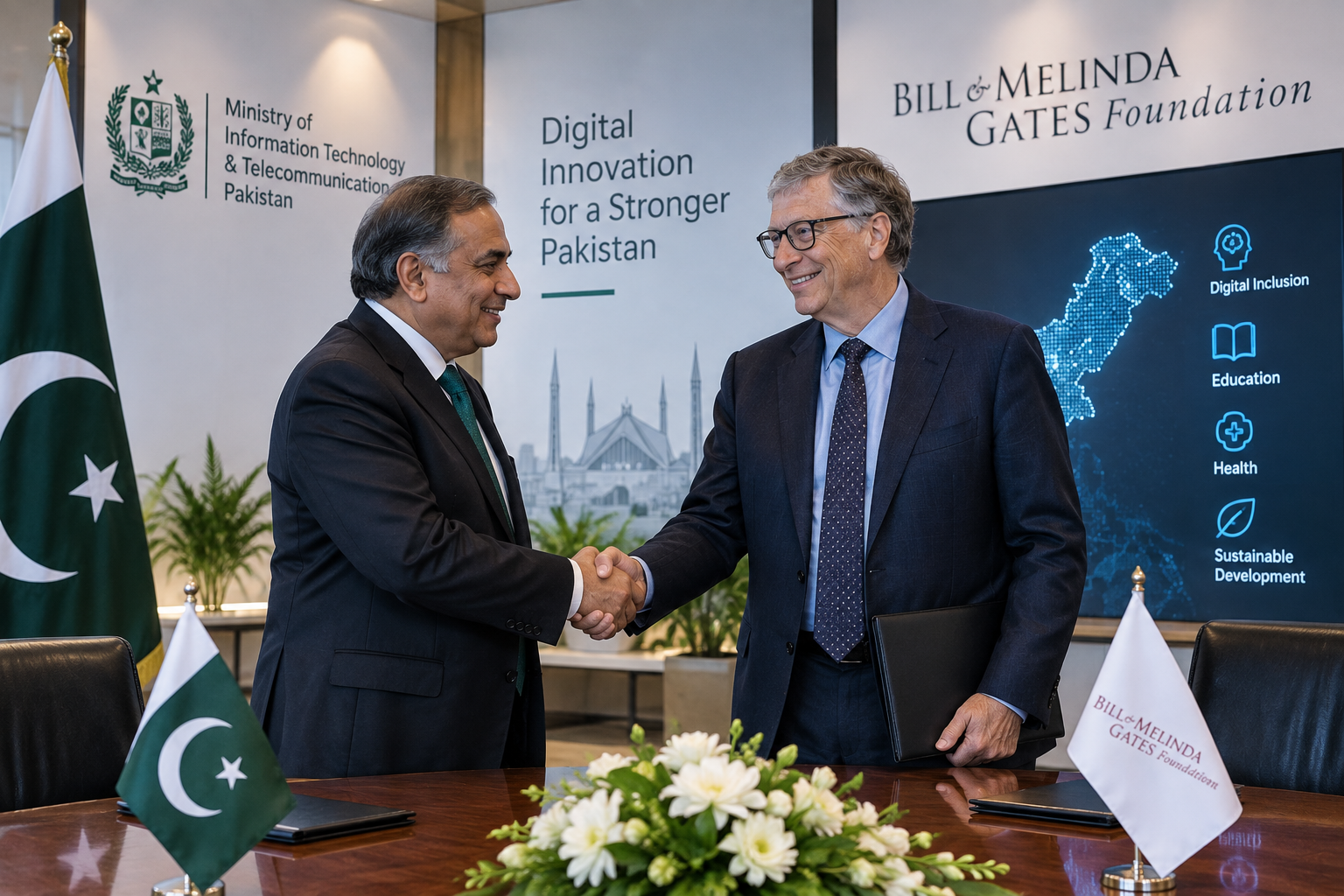 Pakistan Report illustration representing digital cooperation between Pakistan and the Gates Foundation.