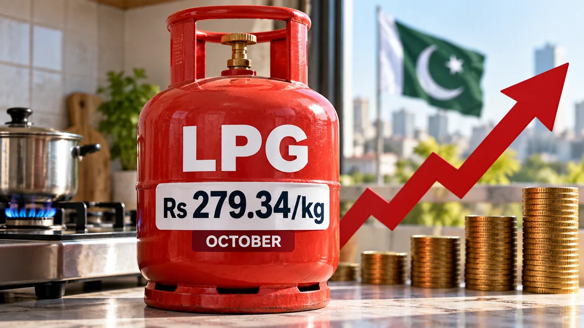 AI-generated Pakistan Report editorial illustration of an LPG cylinder representing Pakistan’s higher notified LPG price for October 2026.