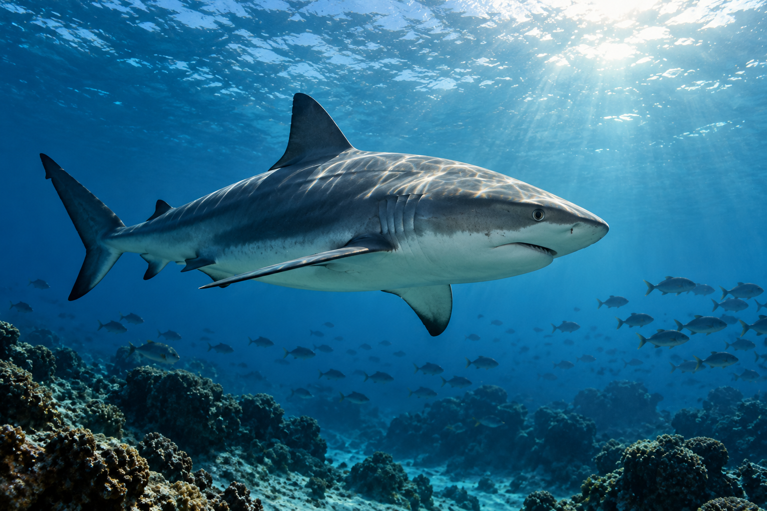 Pakistan Report illustration representing shark conservation and marine ecosystem protection in Pakistani waters.