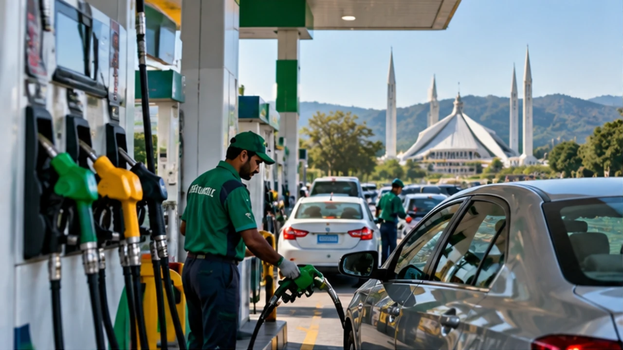 Pakistan Report illustration of a motorist refuelling at a petrol station