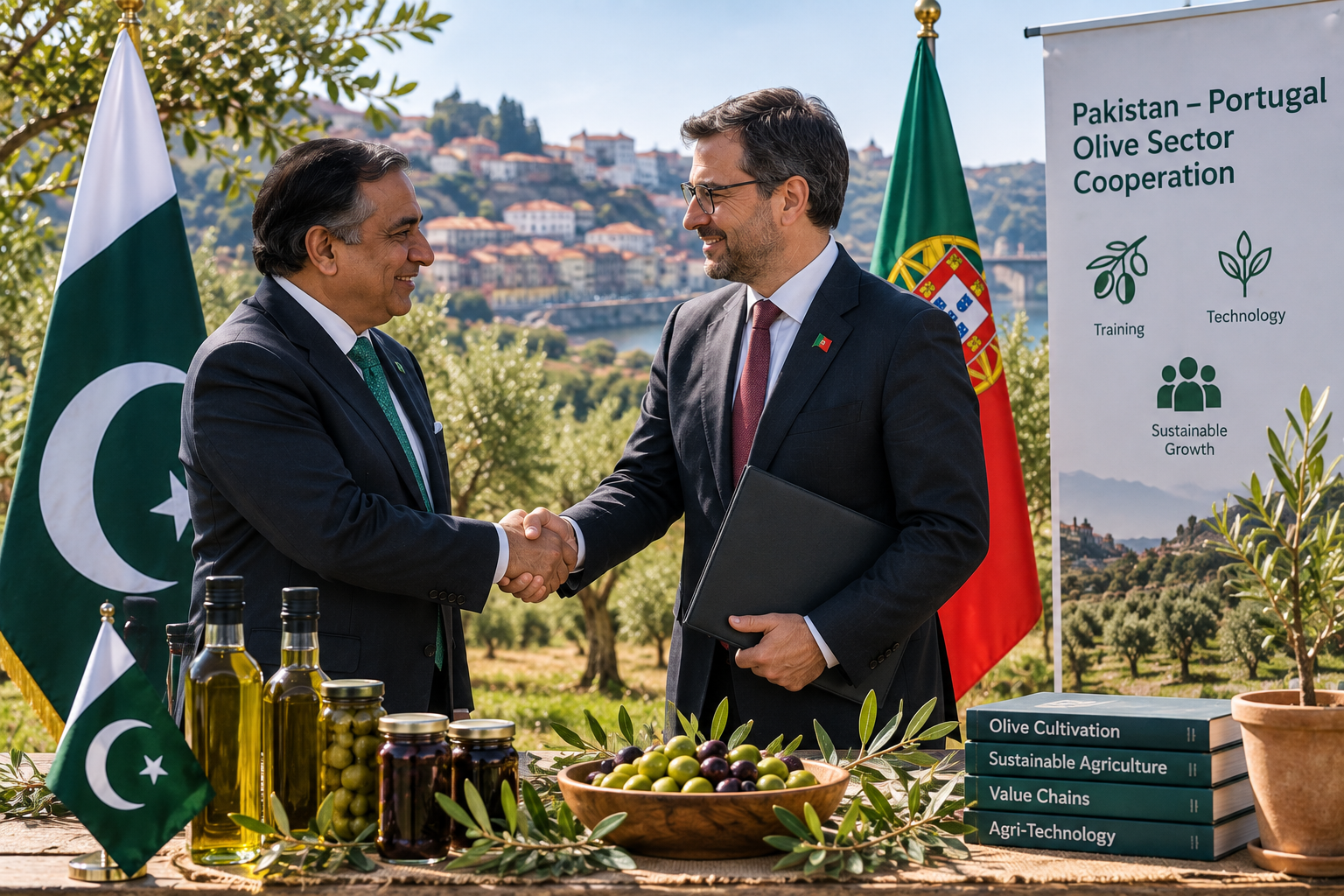 Pakistan Report illustration representing Pakistan-Portugal cooperation on olive-sector training and technology.