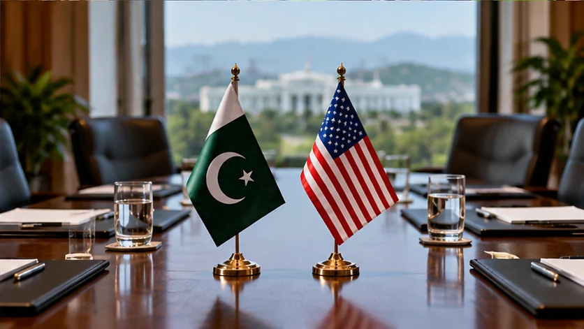AI-generated editorial illustration related to pakistan, us discuss trade framework, energy imports and investment financing; not a documentary photograph.