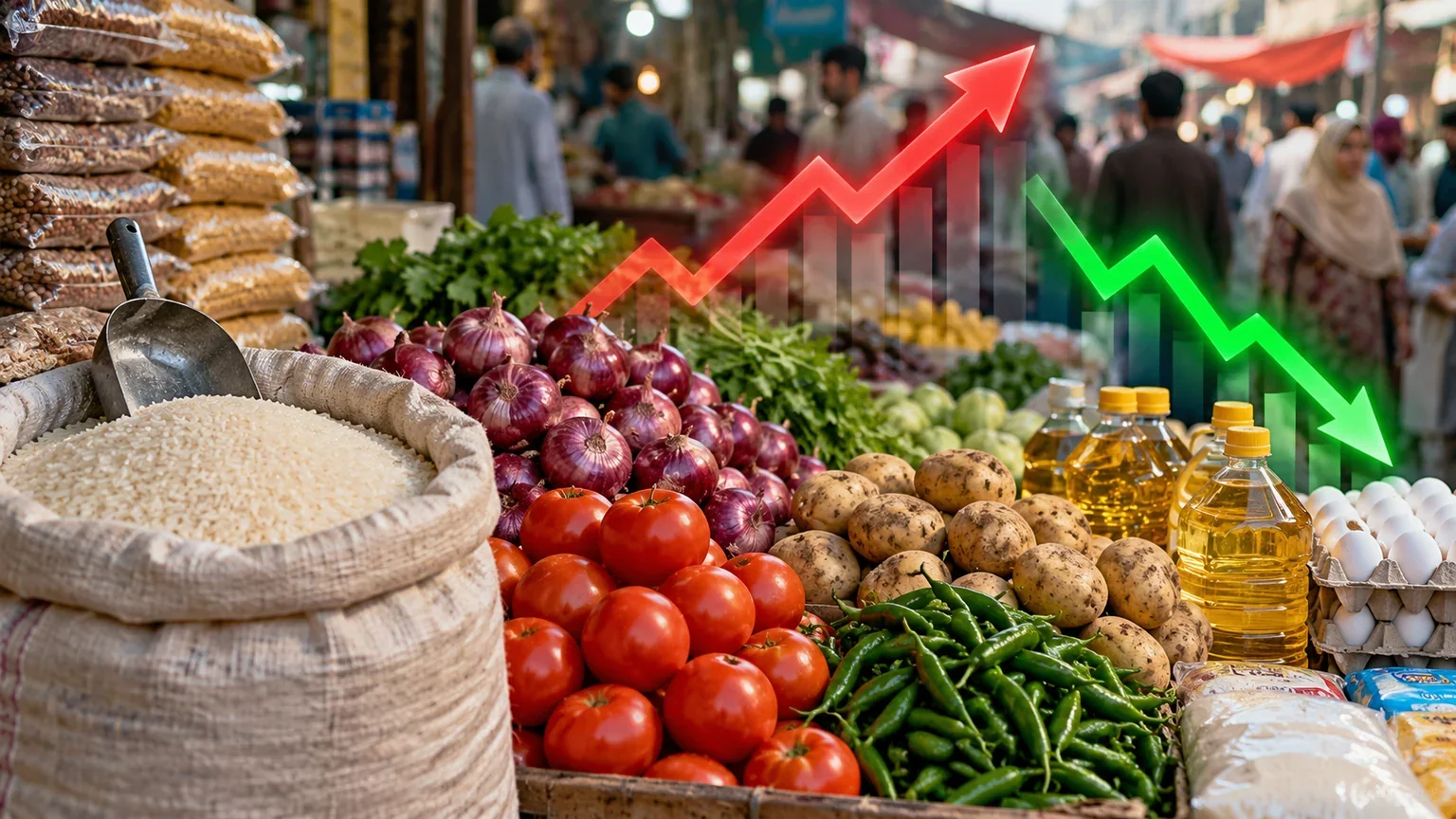 Conceptual editorial illustration for Pakistan Report coverage of pakistan weekly inflation october 15 2026. Not an event photograph.