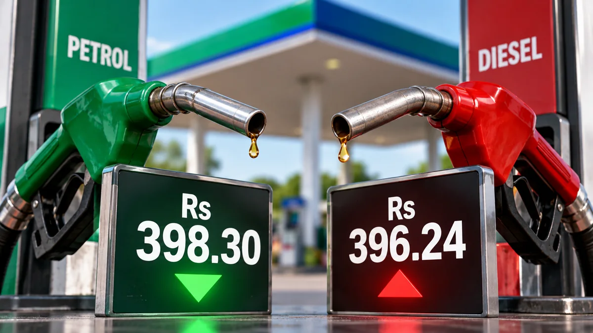 Illustration of petrol and diesel pumps displaying the October 10 prices