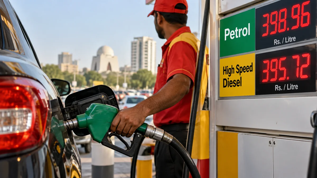 Illustration of a petrol pump showing revised fuel prices in Pakistan.