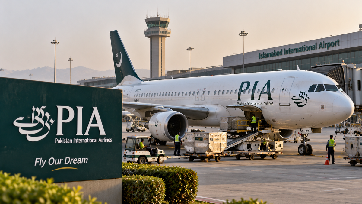 Pakistan International Airlines aircraft on an airport apron