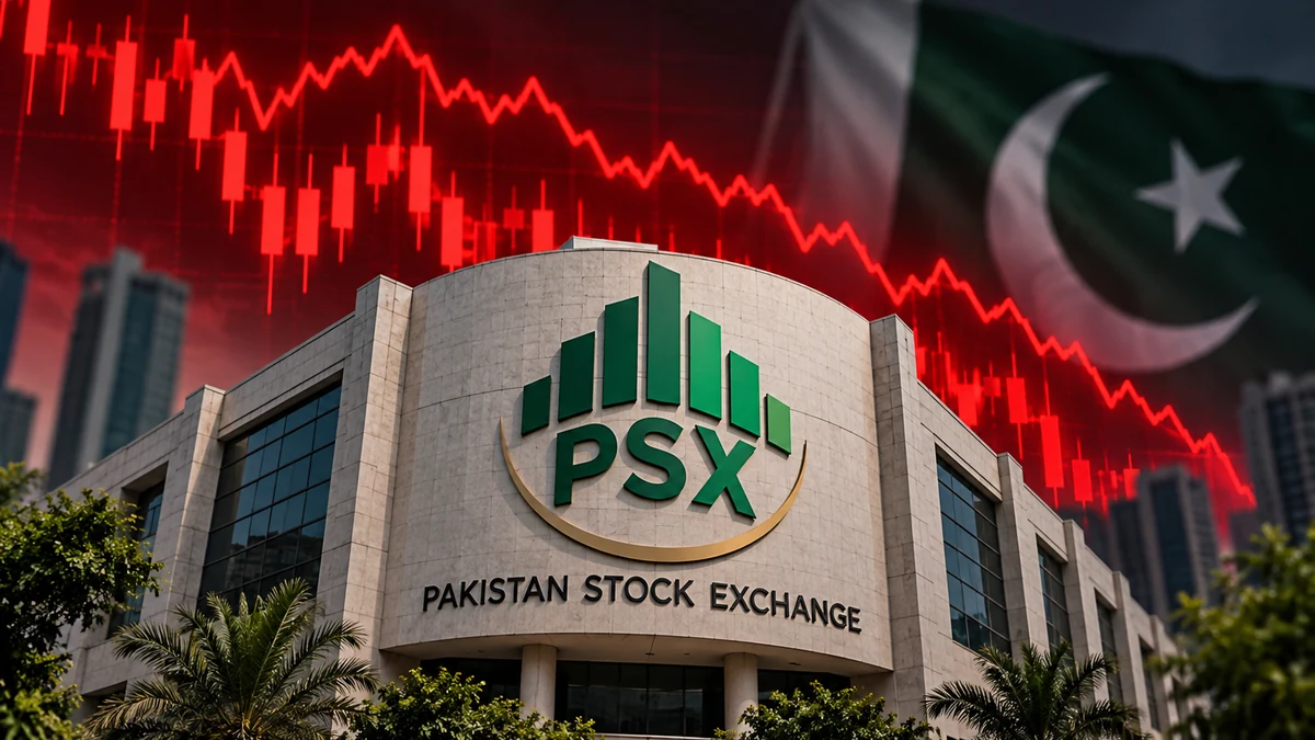 AI-generated Pakistan Report editorial illustration representing a decline at the Pakistan Stock Exchange.
