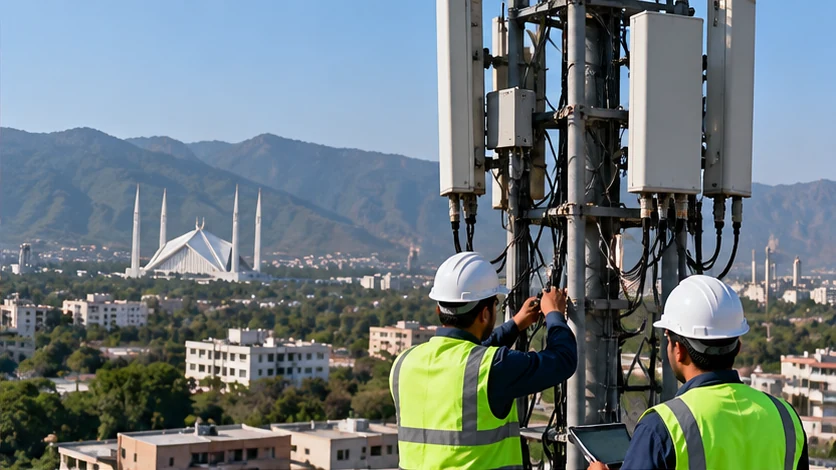 AI-generated editorial illustration related to pta inspects 115 mobile network sites across eight pakistani cities; not a documentary photograph.
