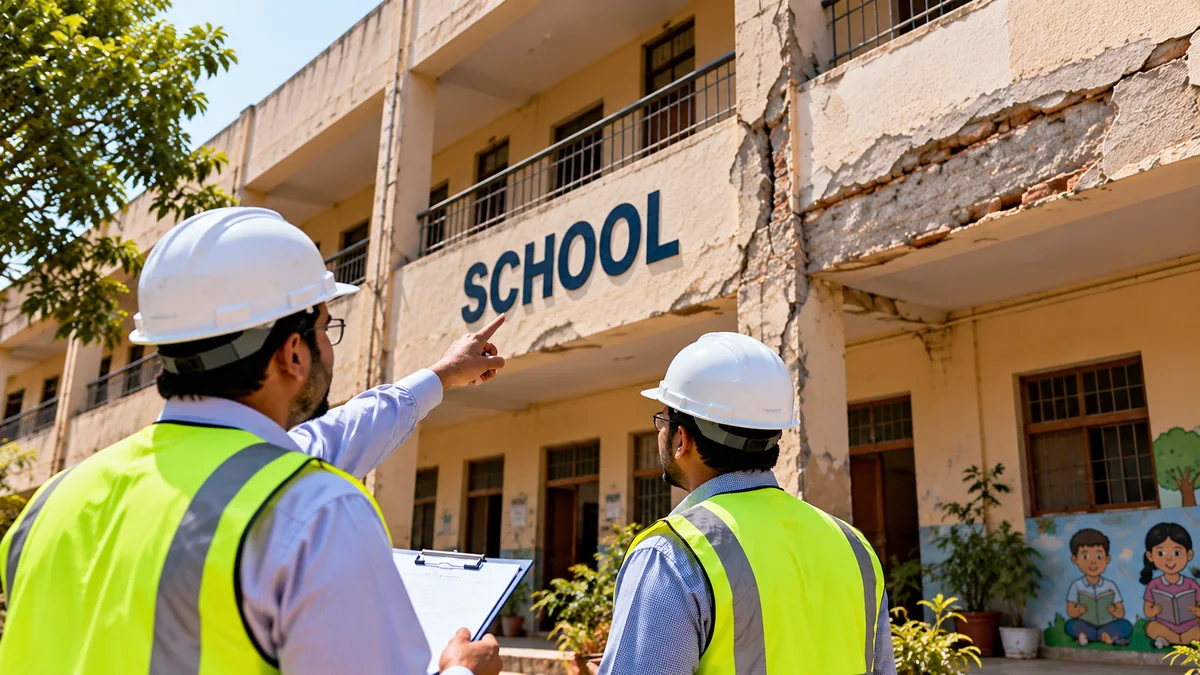 Editorial illustration of rawalpindi safety audits 8300 schools.