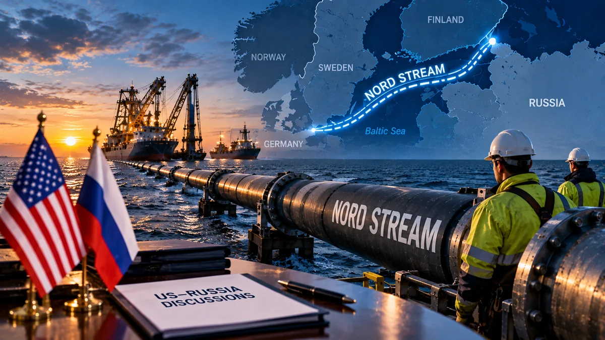 An AI-generated illustration of the Baltic Sea and Nord Stream infrastructure, representing reported exploratory discussions.