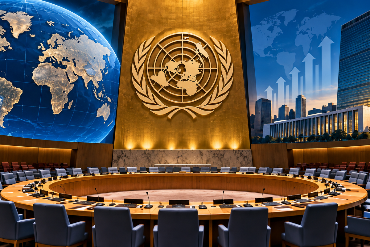 AI-generated Pakistan Report editorial illustration representing United Nations institutional reform and global governance.