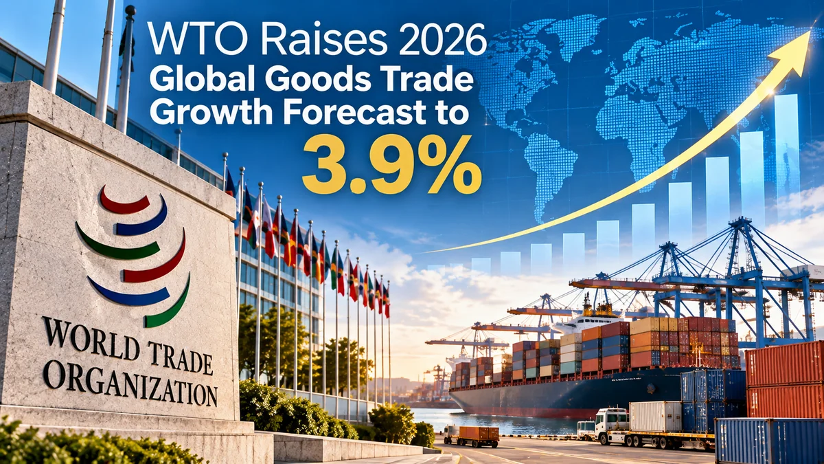 Illustration of world trade, a container port and the WTO’s 3.9 per cent forecast.